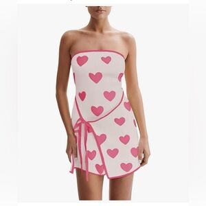 NWT Pink Heart Pattern Tube Top Sweater Dress-S-DRESS ONLY